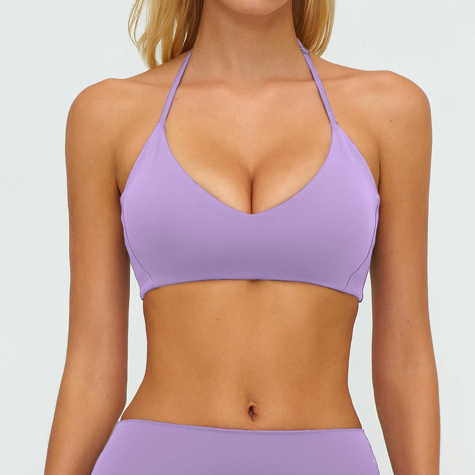 Brushed Halter Neck Hollow-Out Back Sports Bra