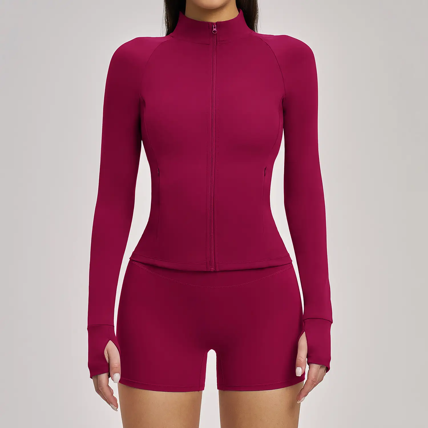 Brushed Long Sleeve Yoga Jacket with Thumbholes | OUYI Activewear