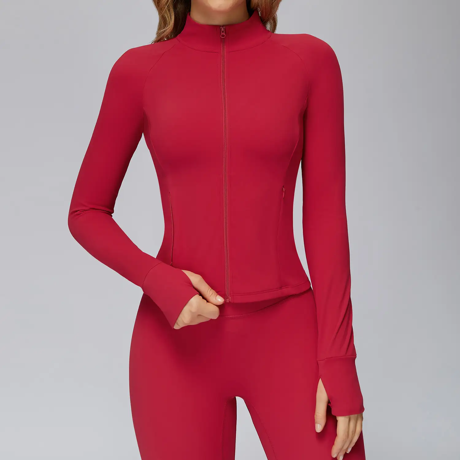 Brushed Long Sleeve Yoga Jacket with Thumbholes | OUYI Activewear