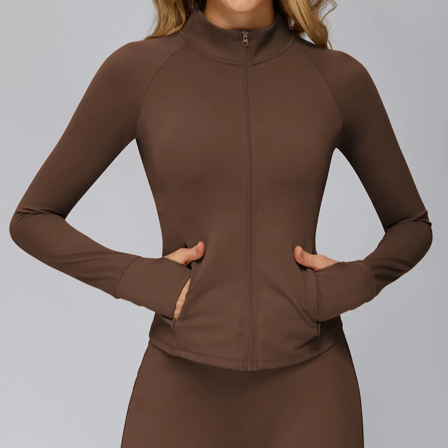 Brushed Long Sleeve Yoga Jacket with Thumbholes | OUYI Activewear