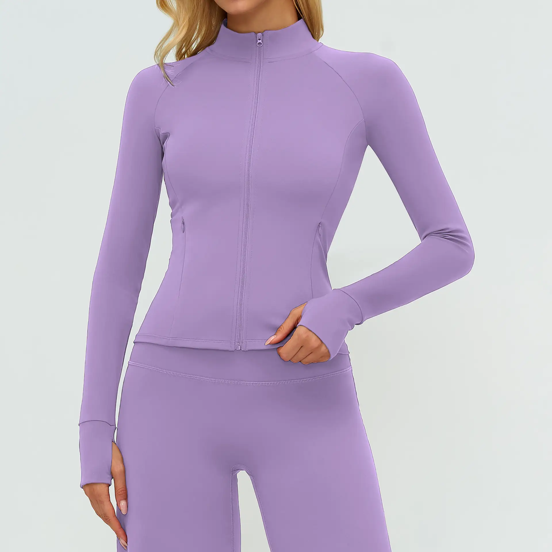 Brushed Long Sleeve Yoga Jacket with Thumbholes | OUYI Activewear