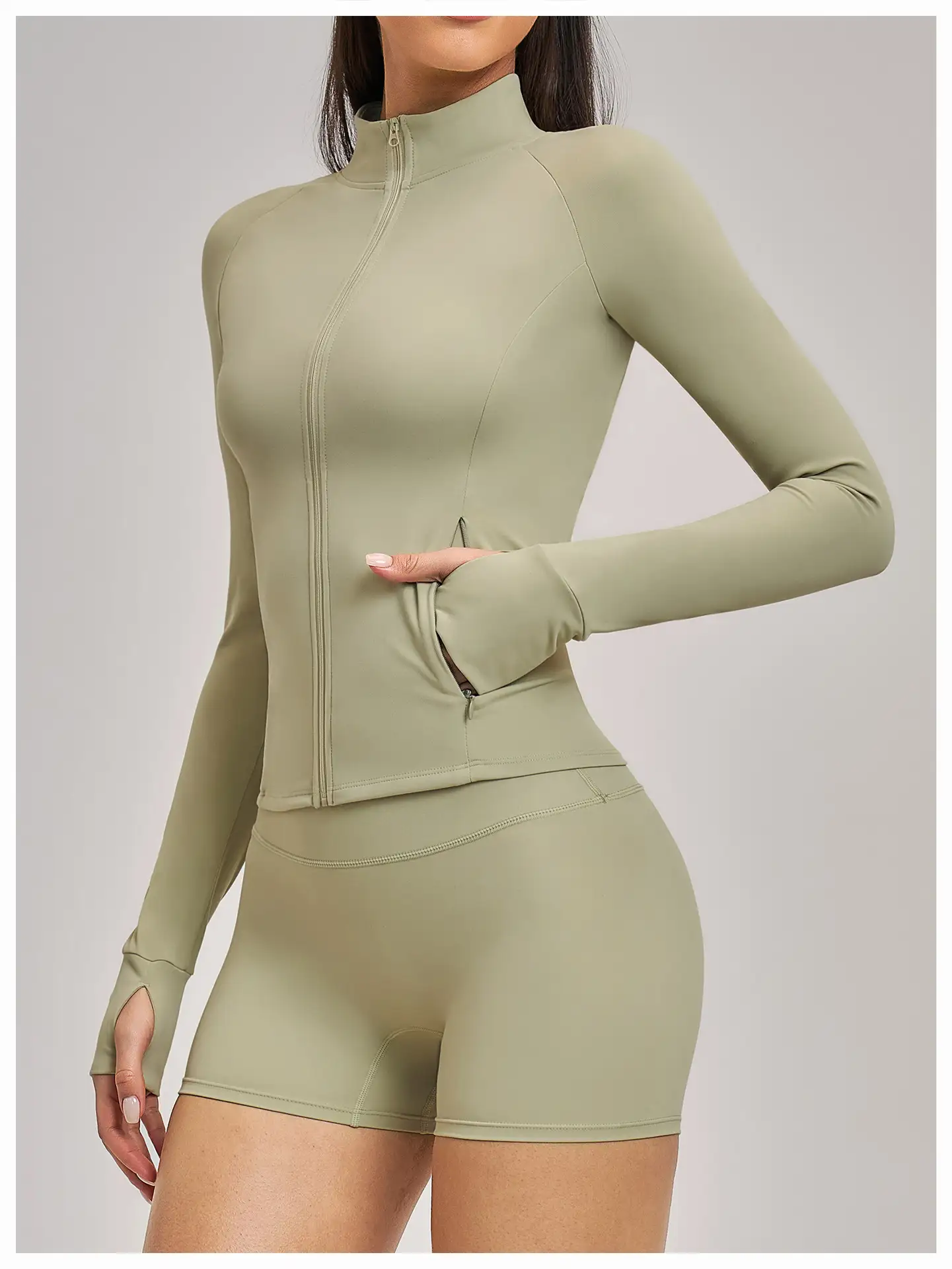Brushed Long Sleeve Yoga Jacket with Thumbholes | OUYI Activewear