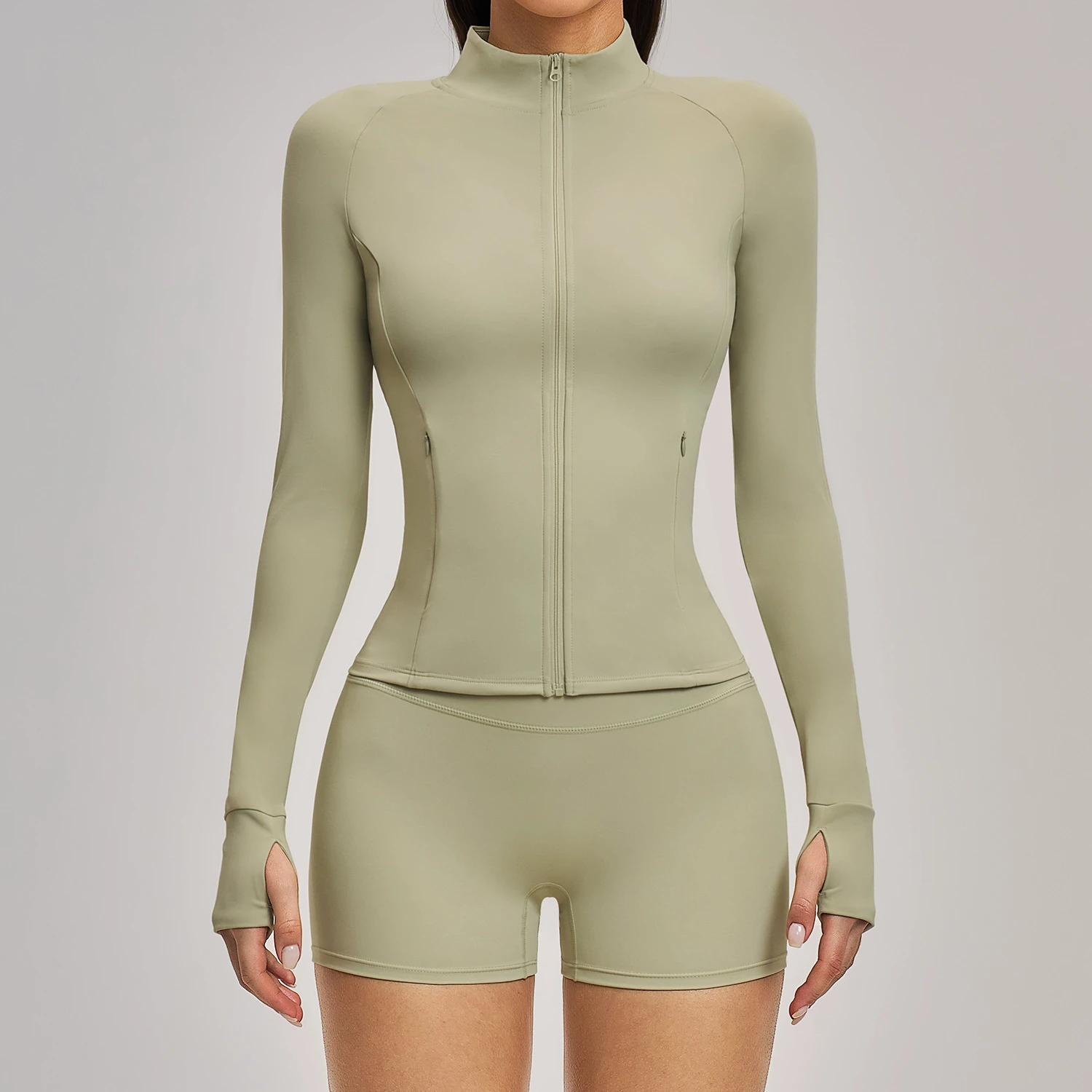 Brushed Slim Fit Zip-Up Active Jacket with Pockets