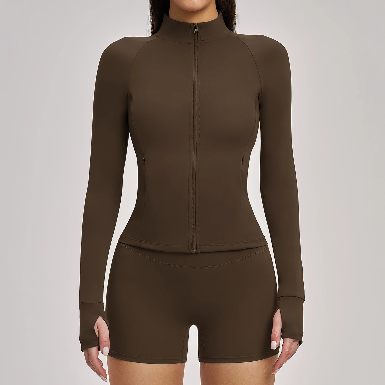 Brushed Slim Fit Zip-Up Active Jacket with Pockets