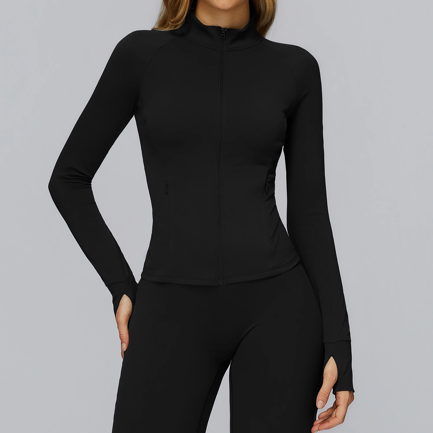 Brushed Slim Fit Zip-Up Active Jacket with Pockets