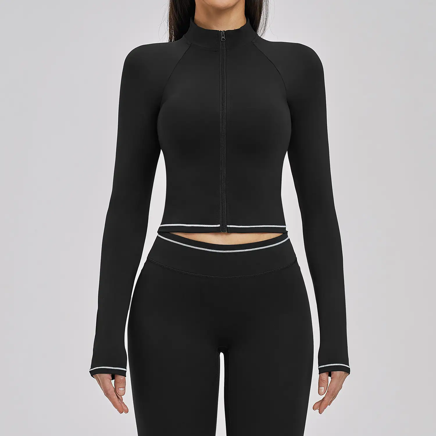 Contrast Color Brushed Yoga Jacket Manufacturer | OUYI Activewear