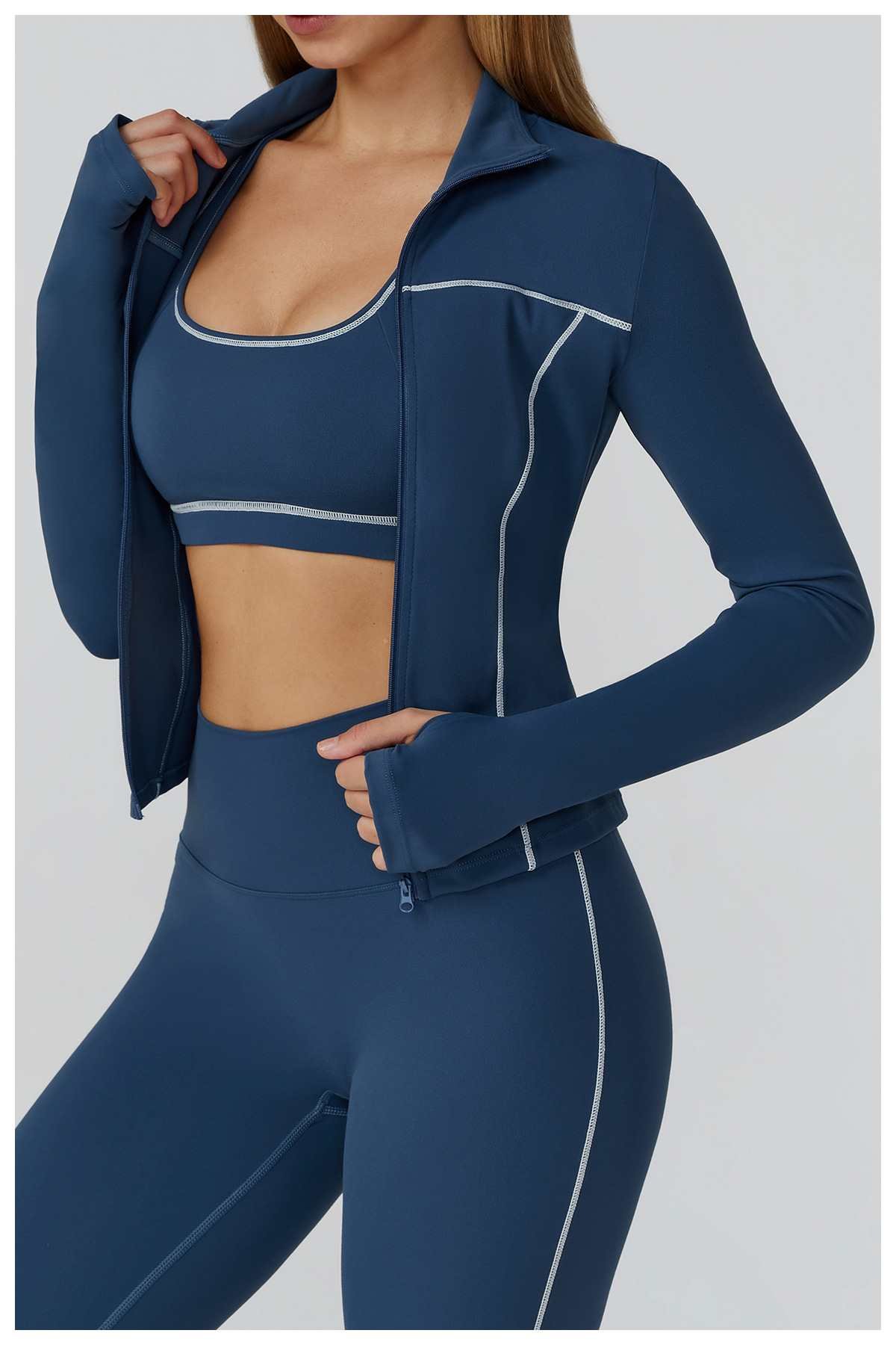 Contrast Color Brushed Zip-Up Yoga Jacket Manufacturer - Custom OEM Private Label Activewear