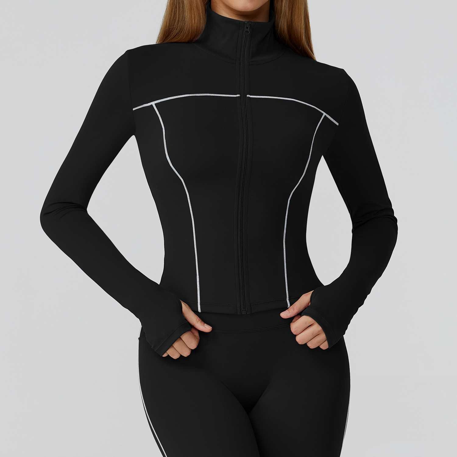 Contrast Color Brushed Zip-Up Yoga Jacket Manufacturer - Custom OEM Private Label Activewear