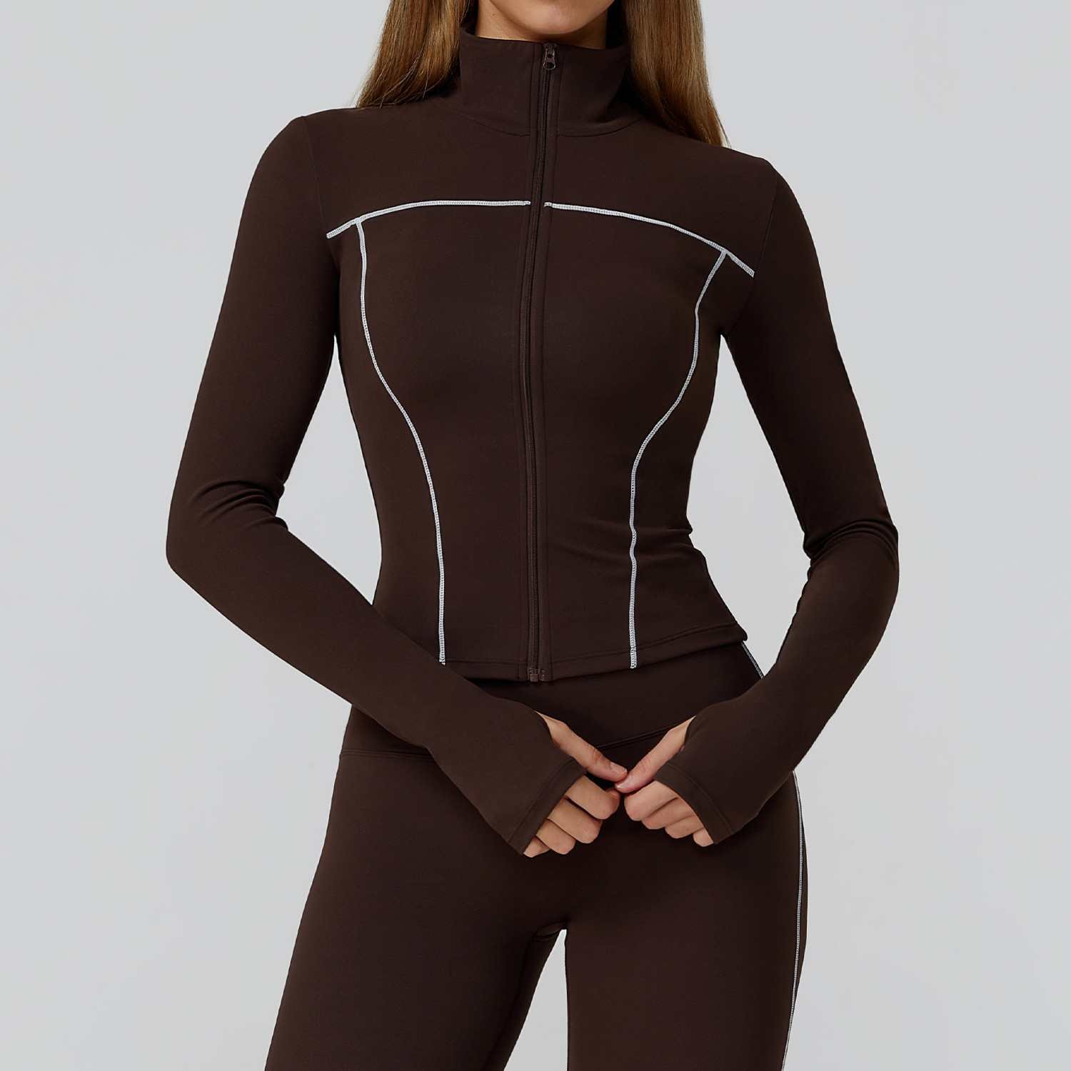 Contrast Color Brushed Zip-Up Yoga Jacket Manufacturer - Custom OEM Private Label Activewear