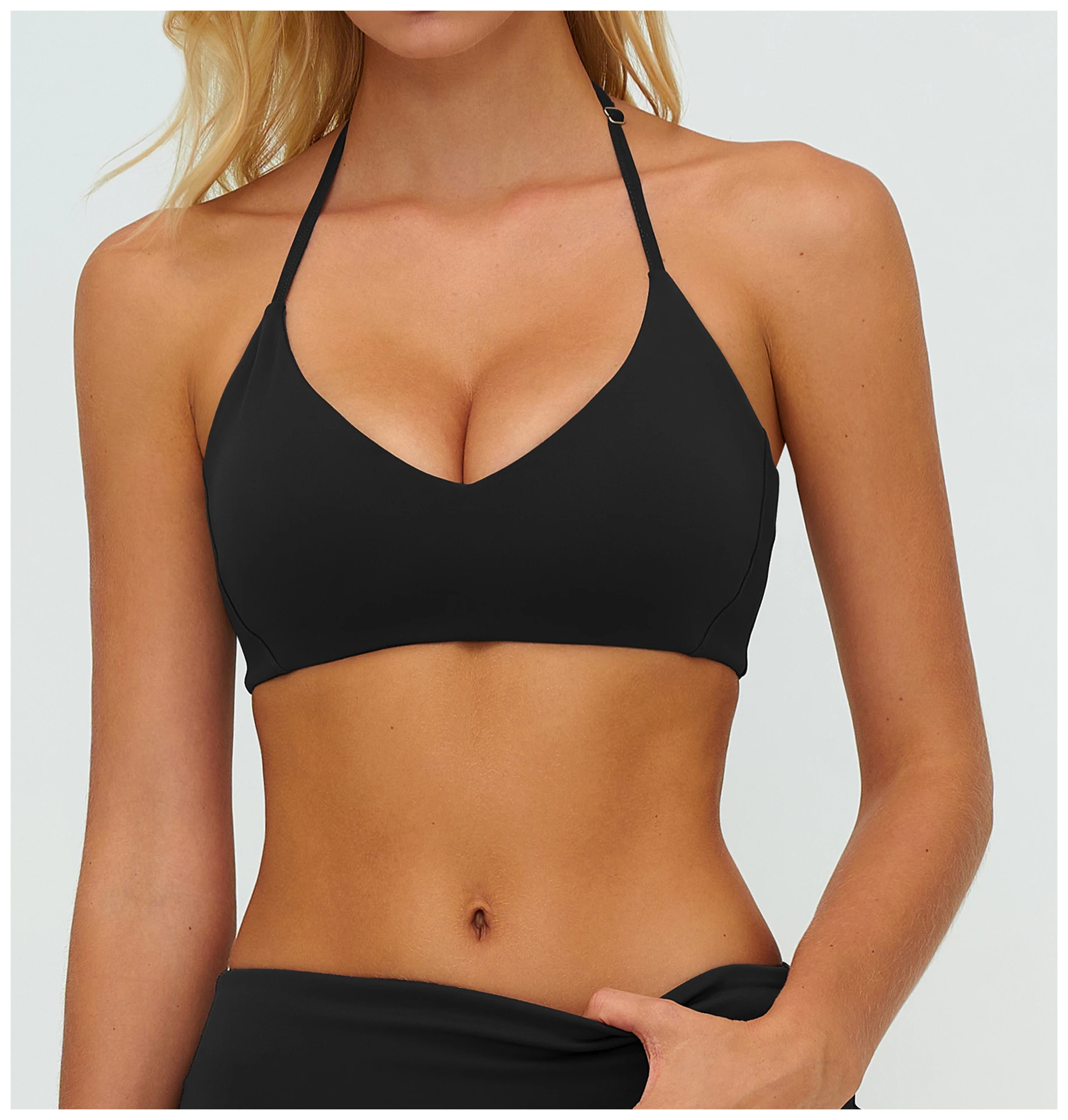 Halter Neck Cutout Sports Bra - Brushed Nude-Feel Yoga Top