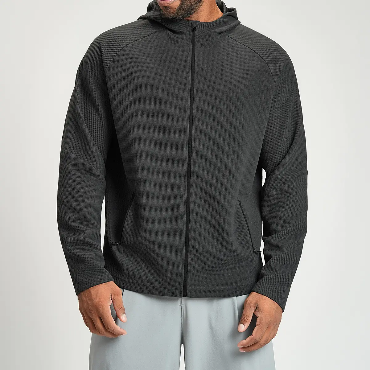 Men's Anti-Static Waffle Knit Zip Hoodie Manufacturer | OUYI