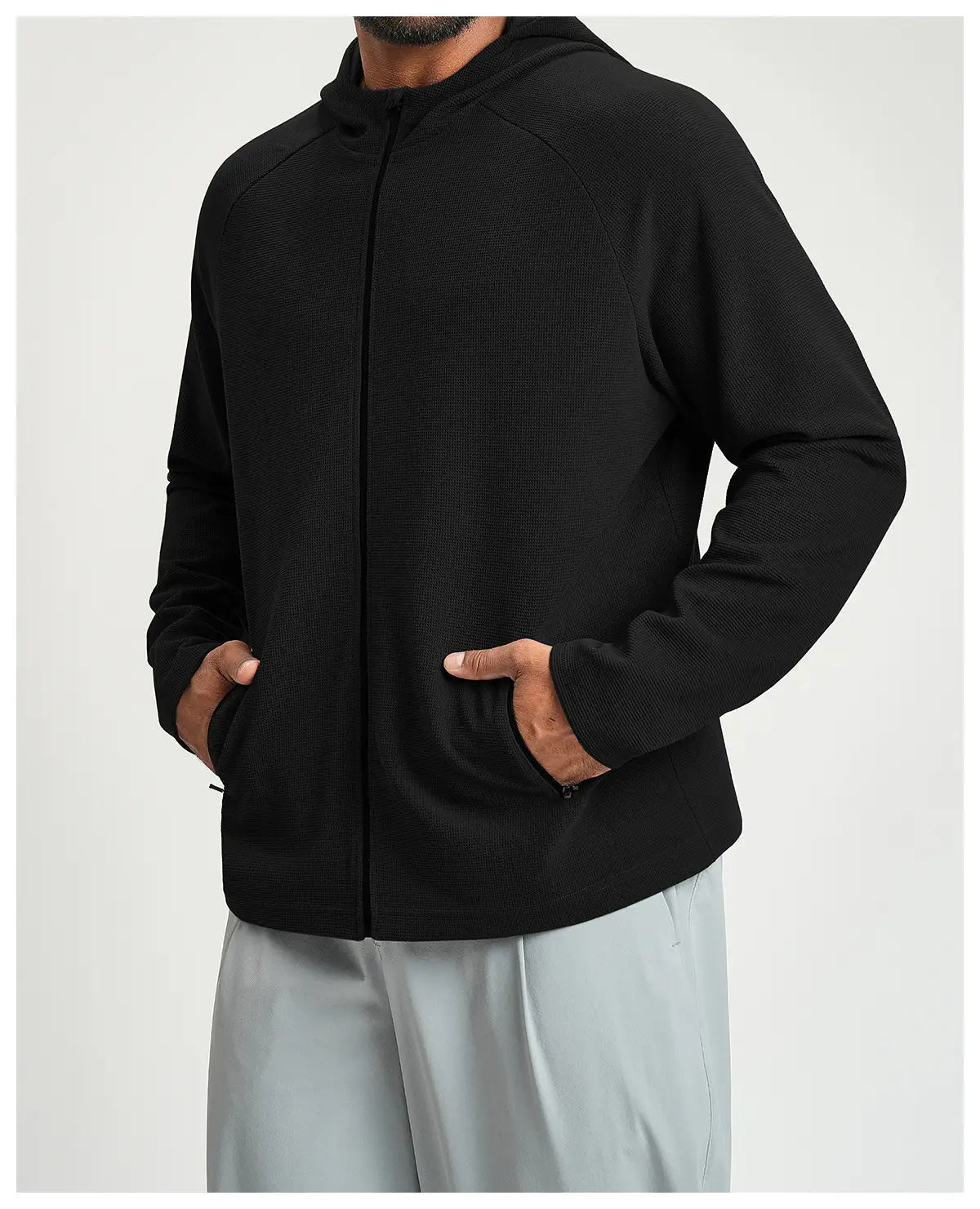 Men's Anti-Static Waffle Knit Zip Hoodie Manufacturer | OUYI