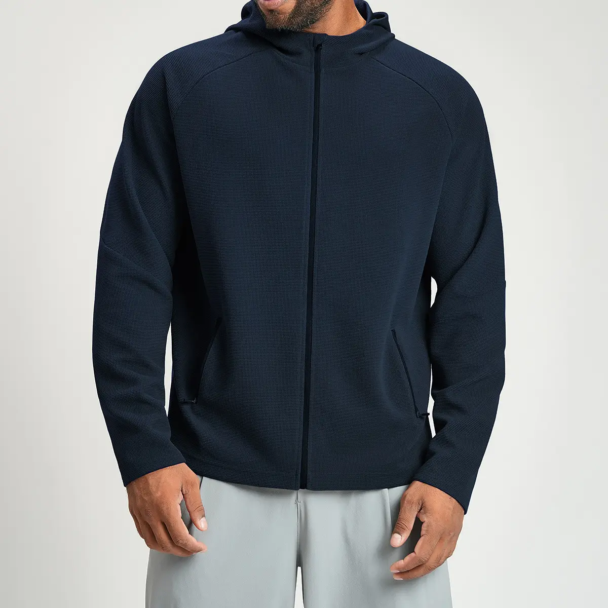 Men's Anti-Static Waffle Knit Zip Hoodie Manufacturer | OUYI