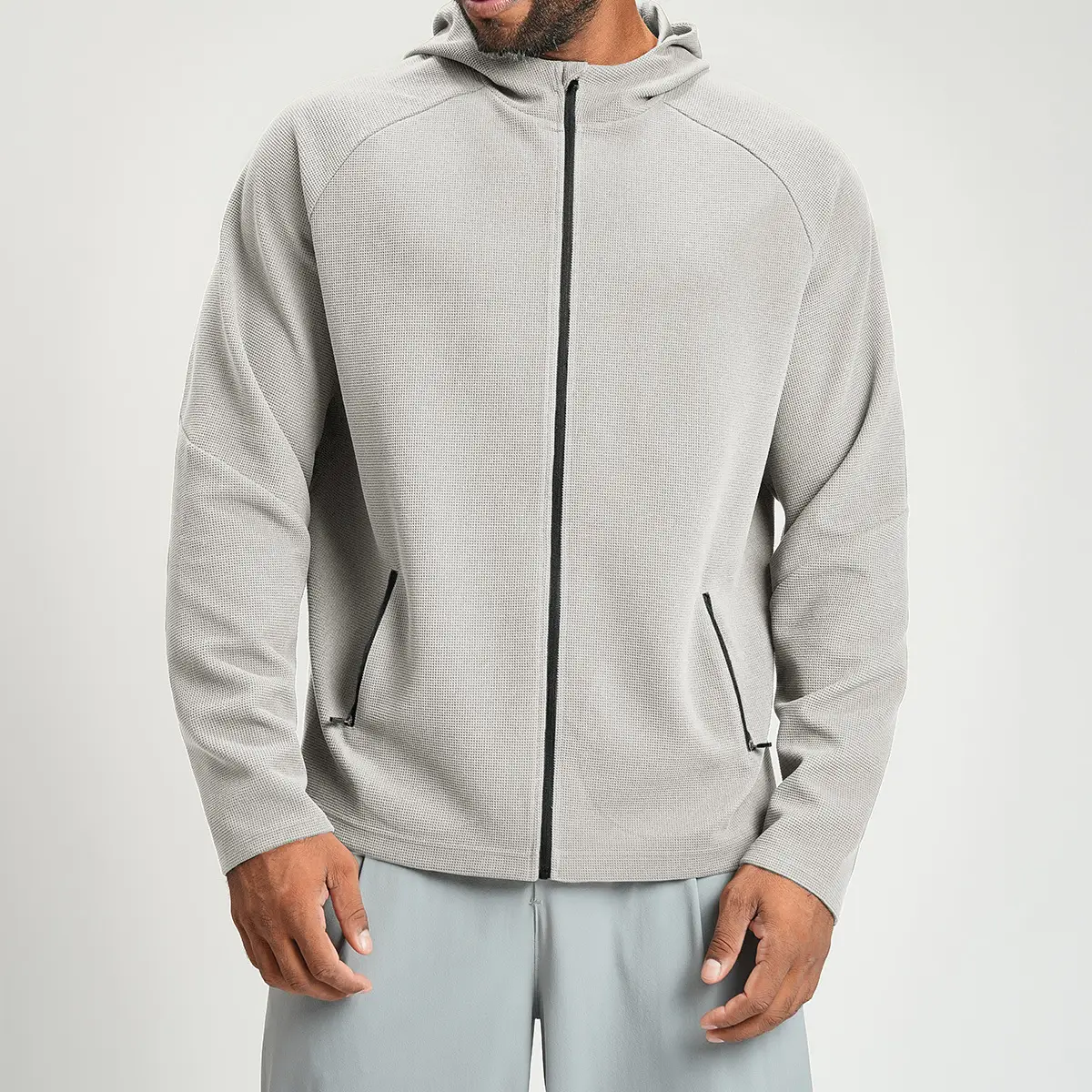 Men's Anti-Static Waffle Knit Zip Hoodie Manufacturer | OUYI