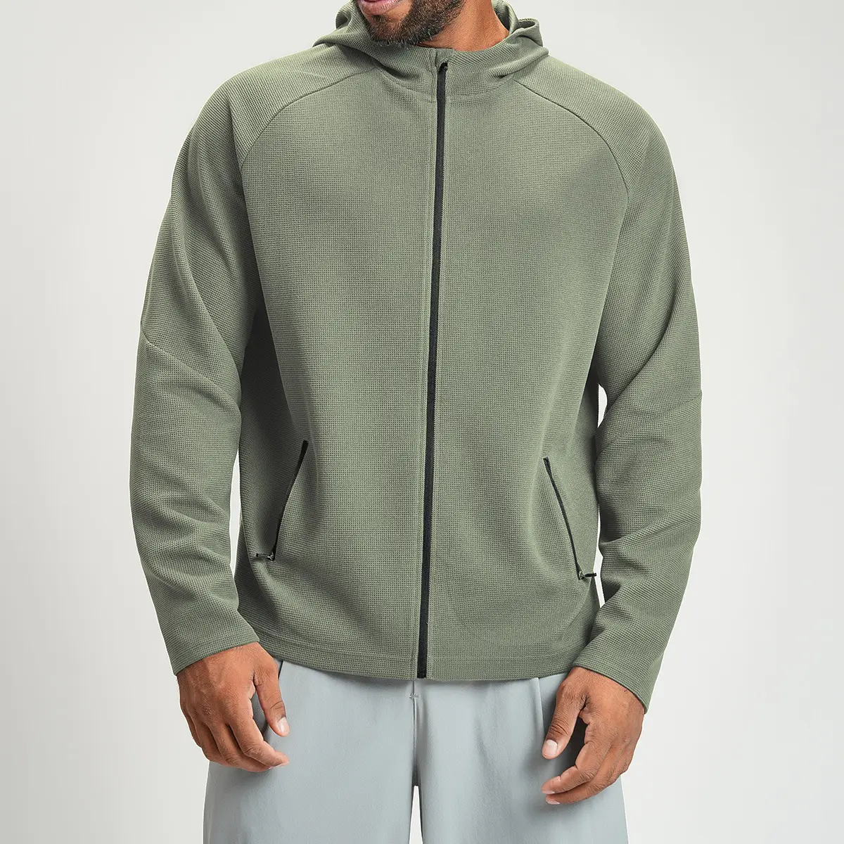Men's Anti-Static Waffle Knit Zip Hoodie Manufacturer | OUYI