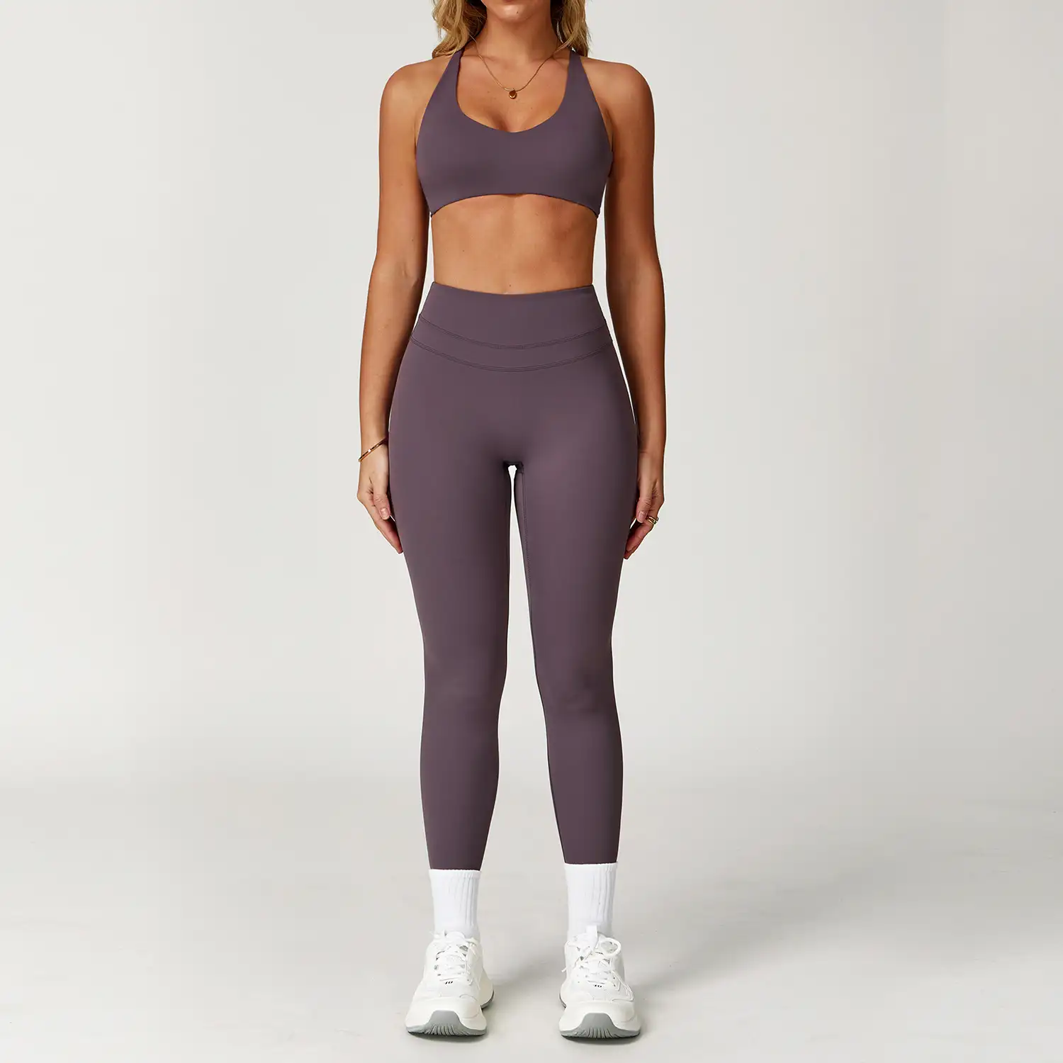 Criss-Cross Back V-Waist Yoga Set with Brushed Finish | OUYI Activewear