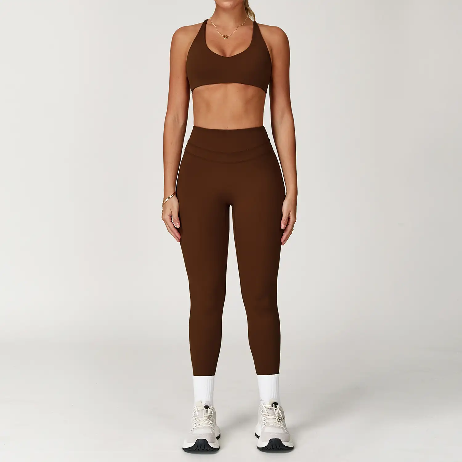 Criss-Cross Back V-Waist Yoga Set with Brushed Finish | OUYI Activewear