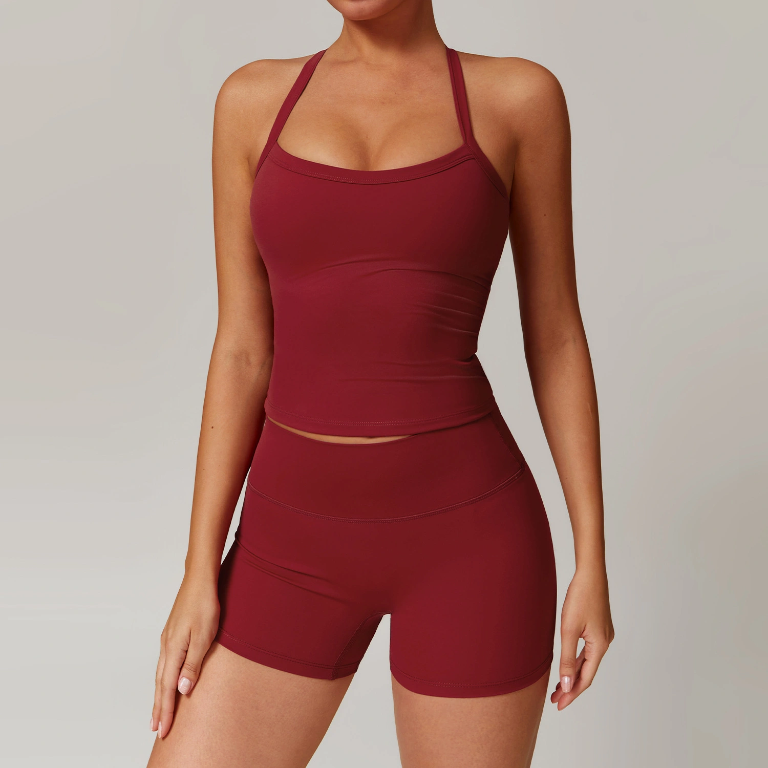 Premium Halter Neck Yoga Set - Custom High-Elasticity Fitness Vest and Shorts Duo