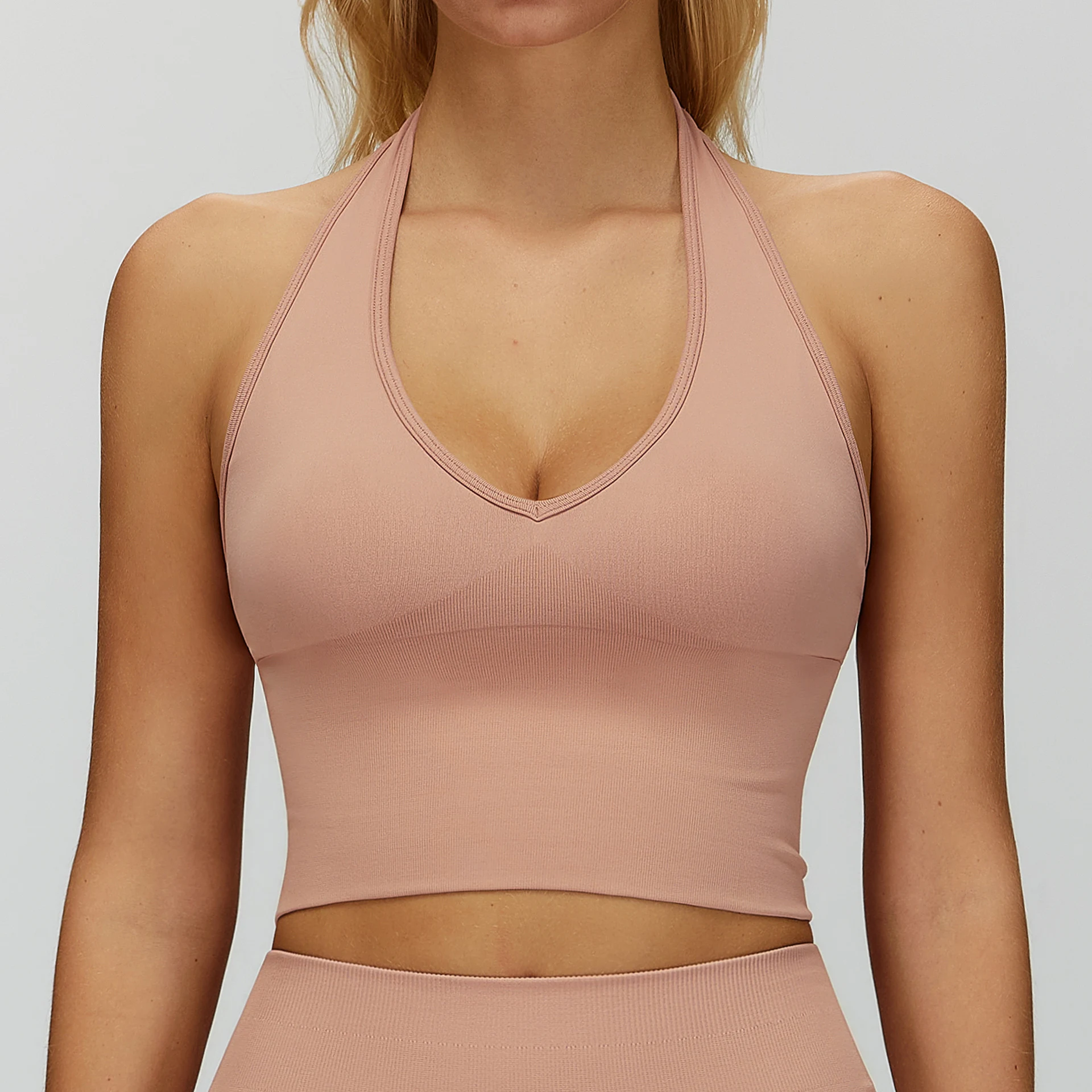 Seamless Halter Neck Yoga Bra - Shockproof Breathable Fitness Top