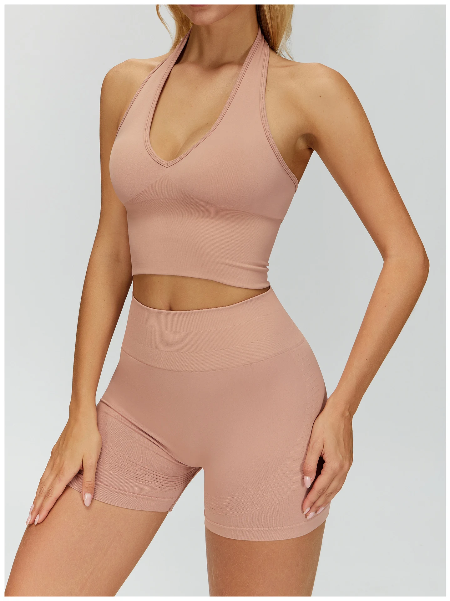 Seamless Halter Neck Yoga Bra - Shockproof Breathable Fitness Top