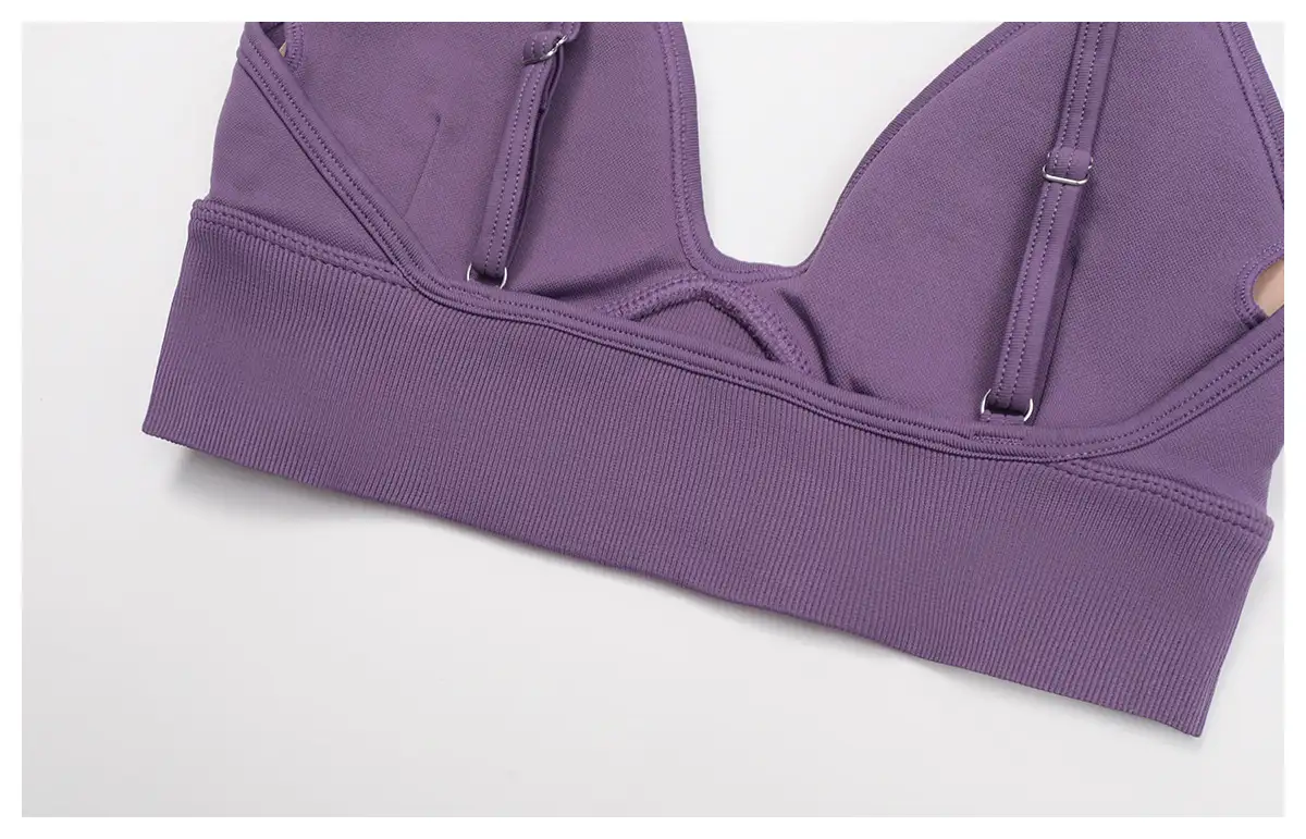 Seamless V-Neck Ribbed Yoga Bra with Adjustable Straps | OUYI Activewear