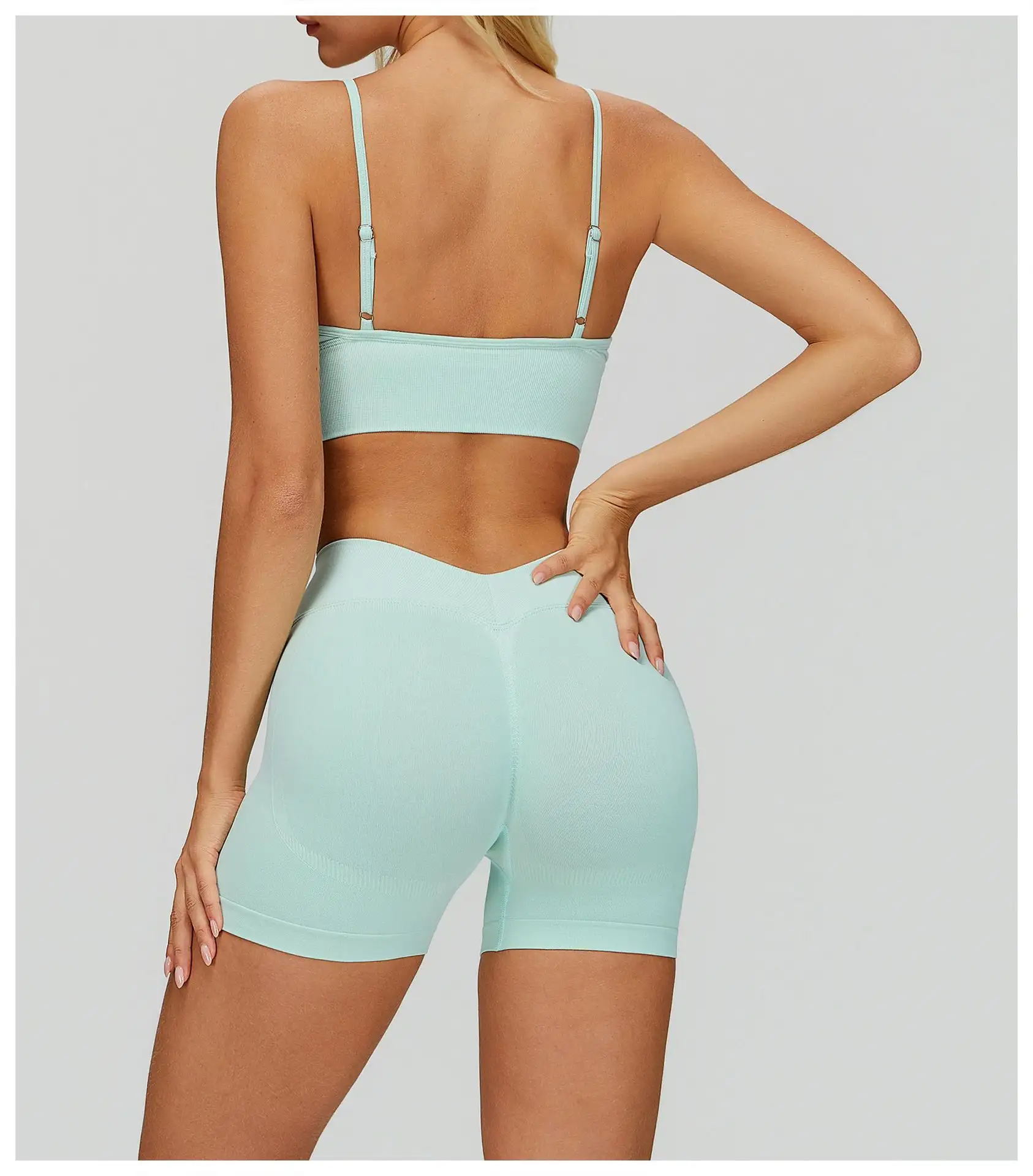 Seamless V-Neck Ribbed Yoga Bra with Adjustable Straps | OUYI Activewear