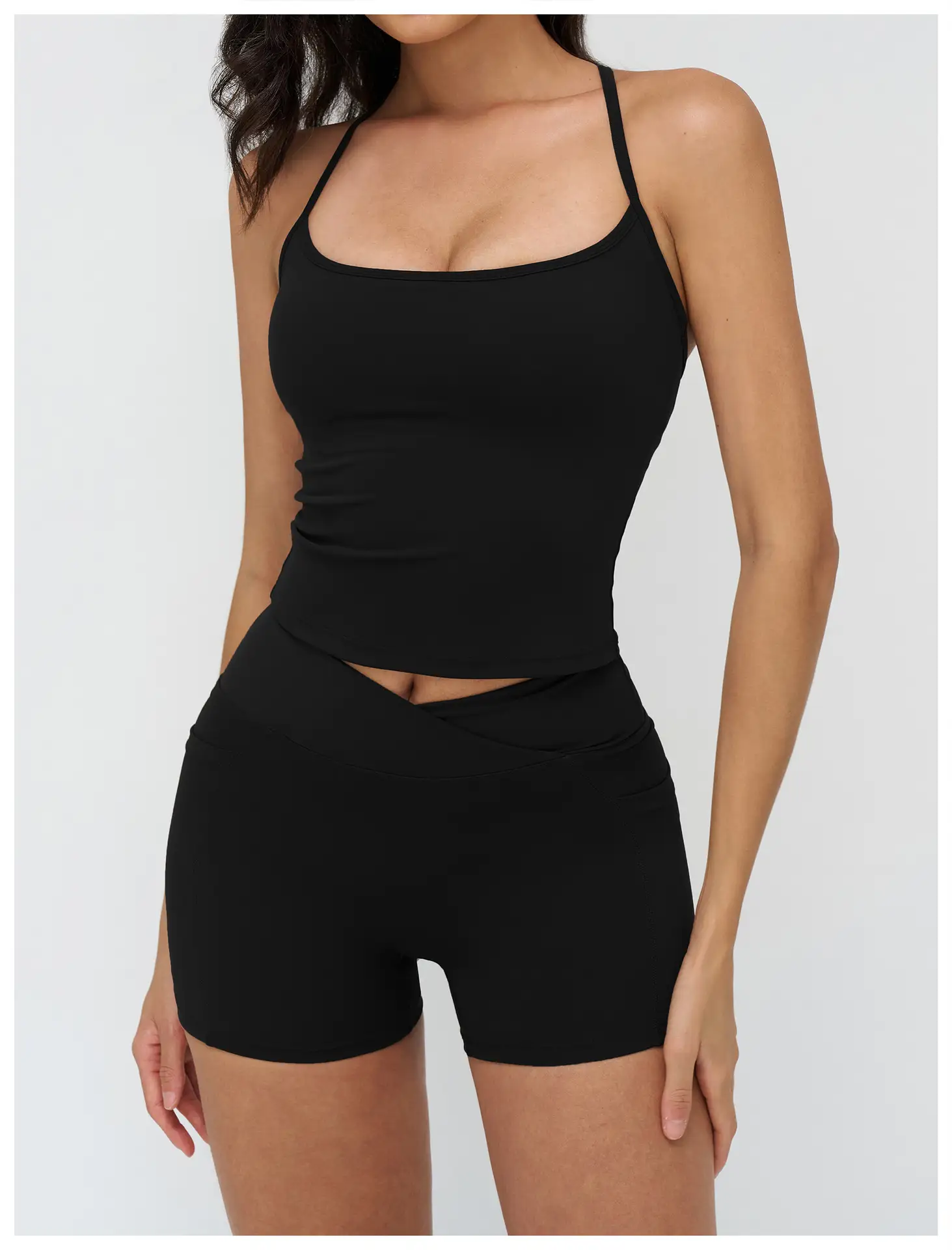 Square Neck Racerback Longline Sports Tank with Built-in Bra | OUYI Activewear