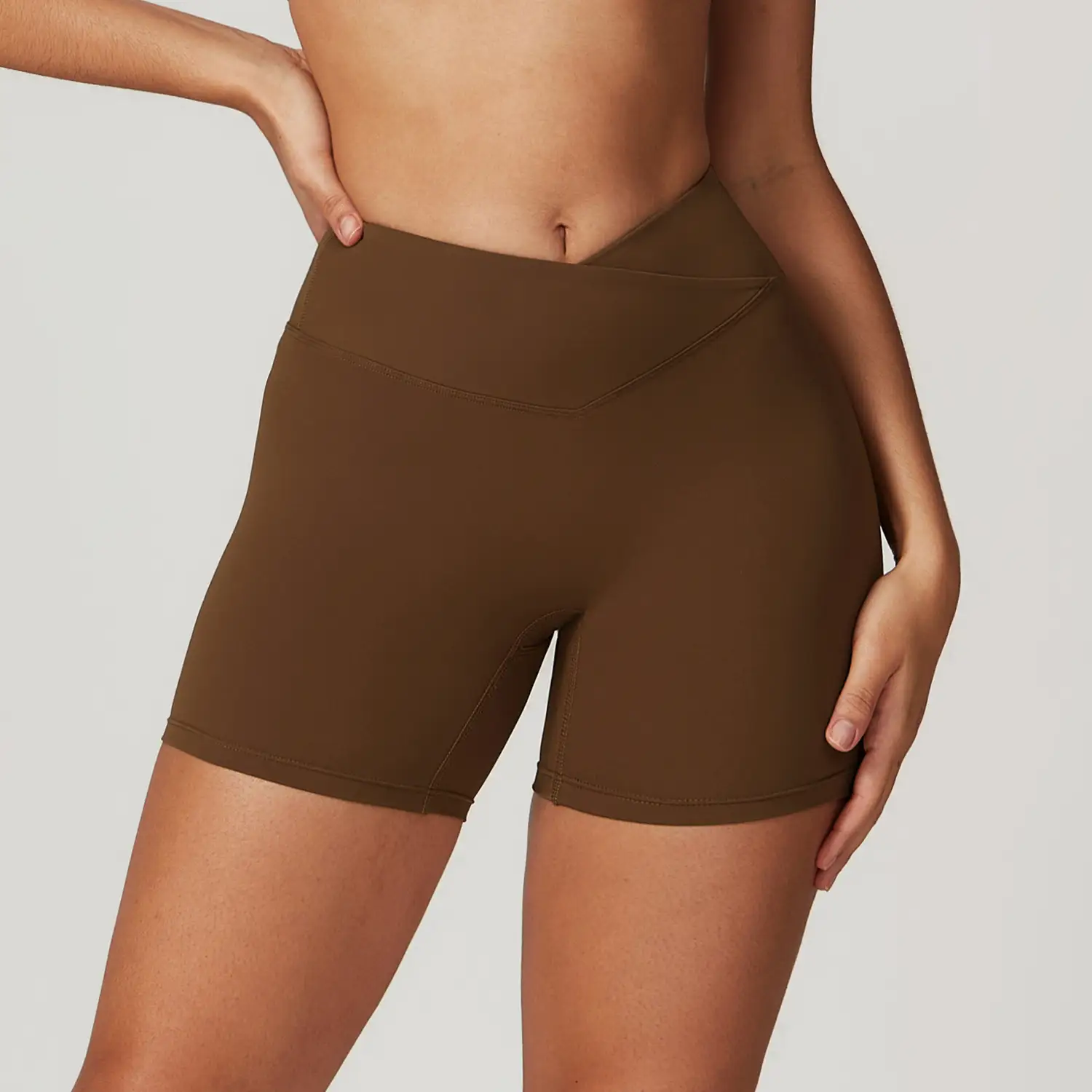 V-Cross High Waist Recycled Nylon Yoga Shorts | OUYI Activewear